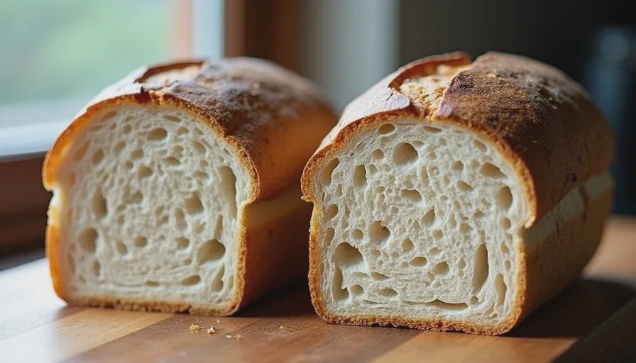 The baked result is the only test that matters Side-by-side crumb comparison of loaves made with different flours