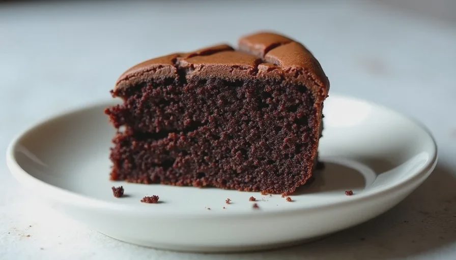 The crumb under the crack is what actually matters Slice of moist chocolate cake showing the crack and tender crumb