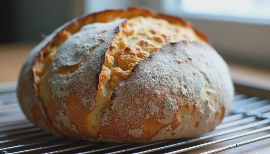 Baked sourdough loaf with a pronounced ear from proper scoring