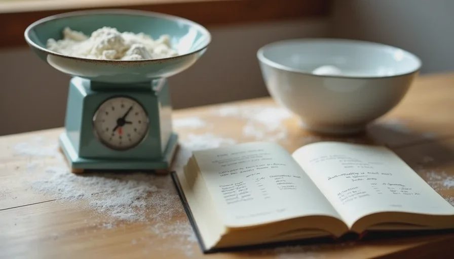 The simple ratio behind the percentage Scale and ingredients ready for calculating dough hydration