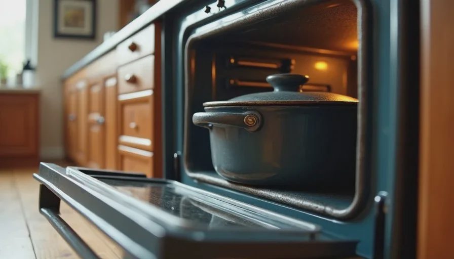 Preheated Dutch oven inside a home oven ready for loading